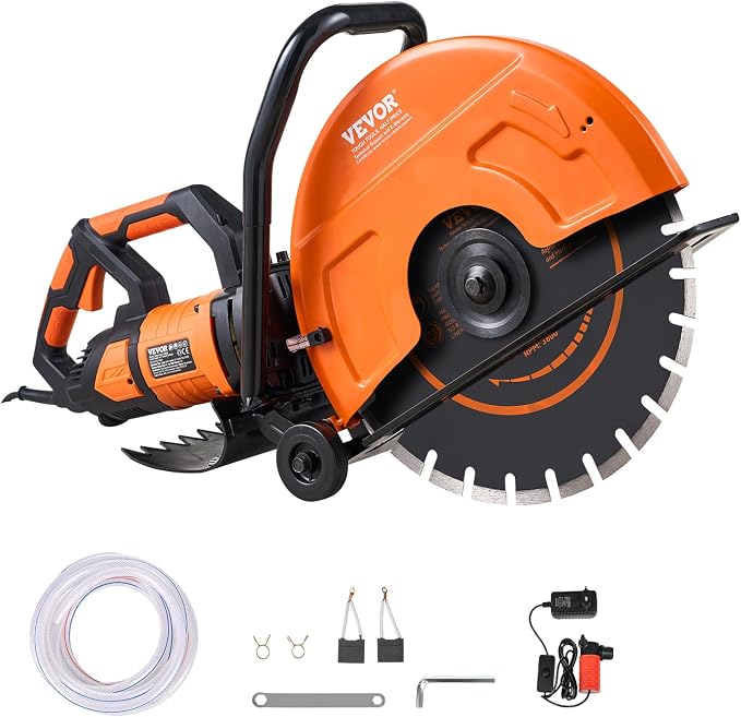 VEVOR Electric Concrete Saw, 16 in, 3200 W Motor Circular Saw Cutter | Max. 6 in Adjustable Cutting Depth, Wet Disk Cutter, Includes Water Line, Pump and Blade, For Stone, Brick