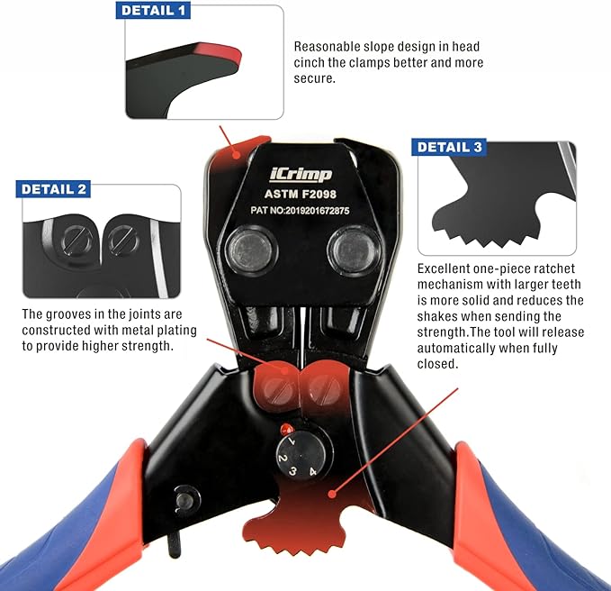 iCrimp PEX Pipe Quick Cinch Tool Set for Stainless Steel Clamp from 3/8-inch to 1-inch with Pex Cutter, 20pcs 1/2-inch and 10pcs 3/4-inch Stainless Steel Clamps included