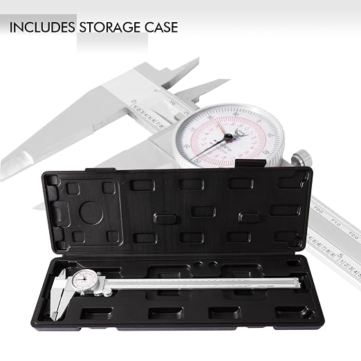 PECtools 12 Inch Dial Caliper, DIN 862 Double Dial Inch/Metric Caliper, 0-300mm, 0.001"/0.02mm Resolution, Stainless Steel, Shock Resistant, with Case