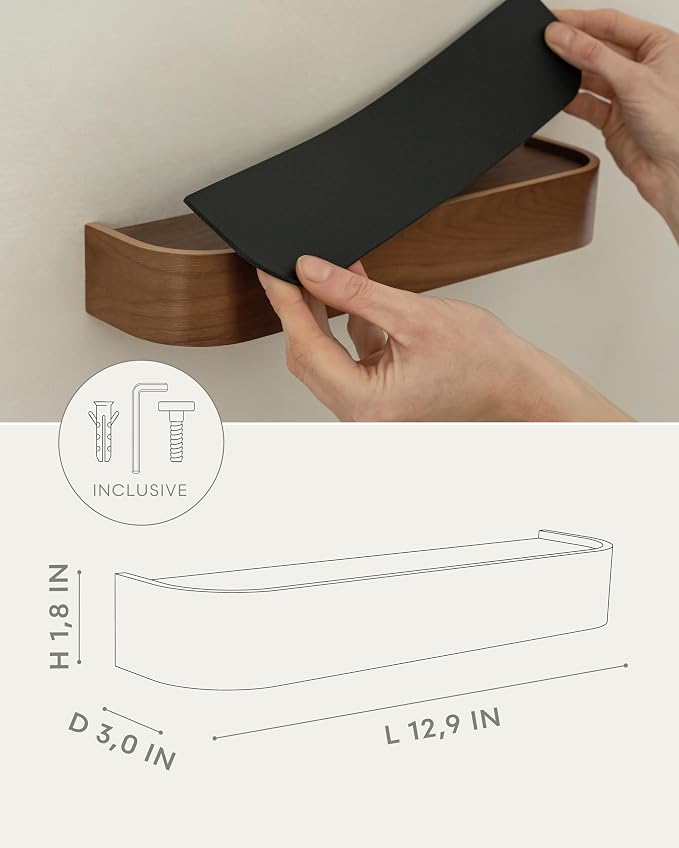 Kazai. Key Holder 'Toke' | Minimalist Key Hook Design from Berlin | Modern Key Holder Wall Mount with Wooden Shelf | Key Rack for Wall as Entryway Organizer | Walnut
