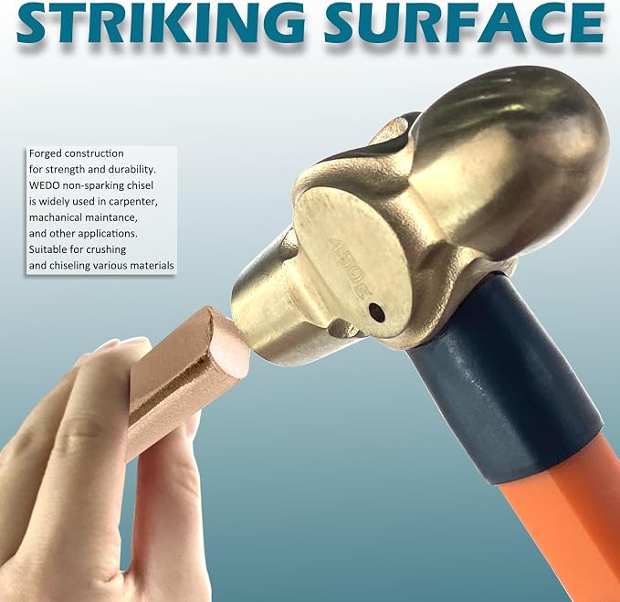 WEDO Non-sparking Cross Cutting Chisel, Spark-free Safety Cross-Cut Chisel, Beryllium Copper, DIN Standard, BAM & FM Certificate, 5x8x300mm