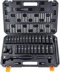 VEVOR Impact Socket Set 1/2" Drive, 33-Piece SAE (3/8 to 1 inch) & Metric (10 to 24 mm) Size, CR-V, 6 Point Standard Deep Socket Set with Extension Bar, Universal Joint, Adapter, Reducer