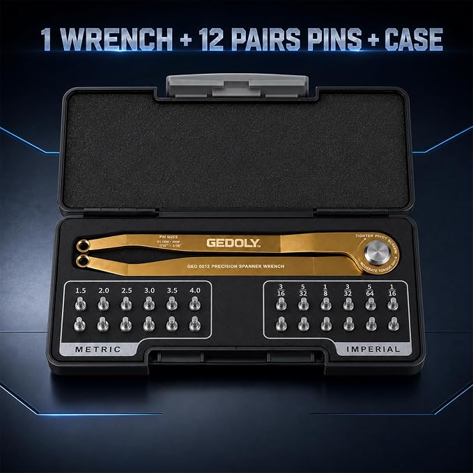Adjustable Pin Spanner Wrench Set, Heavy Duty Shock & Lock Nut Tool | Fits coilover, shock & suspension lock nuts. Includes 12 pairs Metric/SAE pins. Adjustable hook spanner wrench tool kit.
