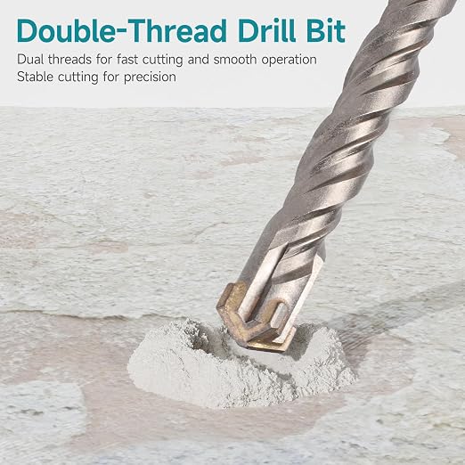 7/16 Inch x 6.3 Inch SDS Plus Rotary Hammer Drill Bit, Cross Tip Double Threaded Carbide Tipped for Concrete, Brick, and Stone (7/16" x 4.7" x 6.3")