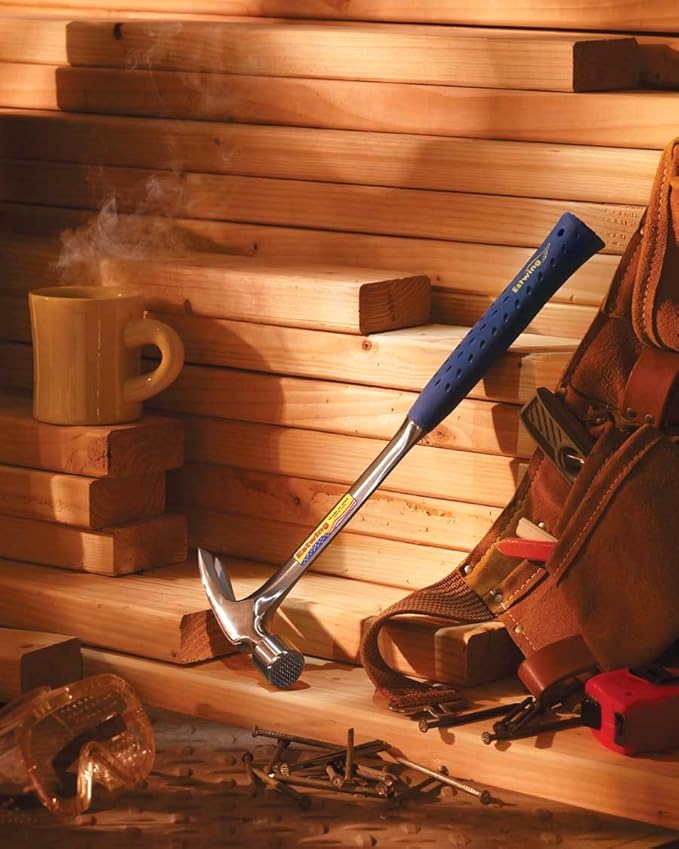 ESTWING Framing Hammer - 30 oz USA Made Long Handle Straight Rip Claw Hammer with Milled Face & Shock Reduction Grip - E3-30SM