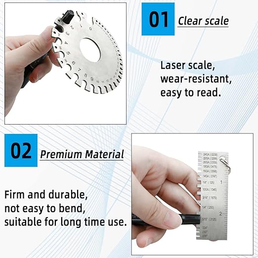2 Pack Wire Metal Sheet Thickness Gauge Stainless Steel Welding Thickness Gauge Plated Size Inspection Tool Standard Wire Welding Gage Dual-Sided Portable Round Metal Sheet Cable Measurement Gauges
