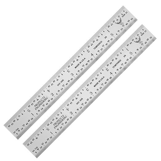 PEC Tools 6 Inch Rigid Steel Ruler (2 Pack), High-Quality Carbon Steel with Satin Chrome Finish, 3R Graduation (1/32", 1/64", 1/10", 1/50"), Fully Hardened and Tempered, Made in USA