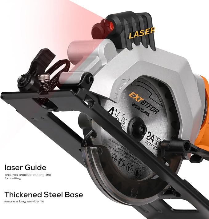 Circular Saw,4-1/2" Mini Circular Saw Cordless with 2.0A Battery, Power Saw with Laser Guide, 3400RPM, Maximum Cutting 1-11/16" at 90° and 1-1/8"at 45° for Wood, Soft Metal, Plastic