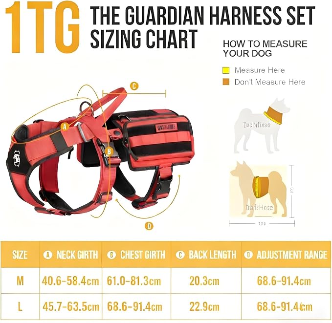 OneTigris Service Dog Vest Harness, Service Dog Cape Guardian Dog Backpack Harness with Pouches Dog Saddle Bag for Small Medium and Large Dogs (Red, M)
