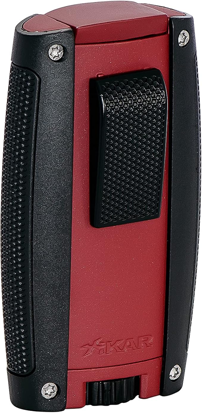 Xikar Turismo Double Jet Flame Cigar Lighter, Attractive Gift Box, Pocket-Friendly, Protective Flip-Lid, Over-Sized Fuel Tank, Matte Red