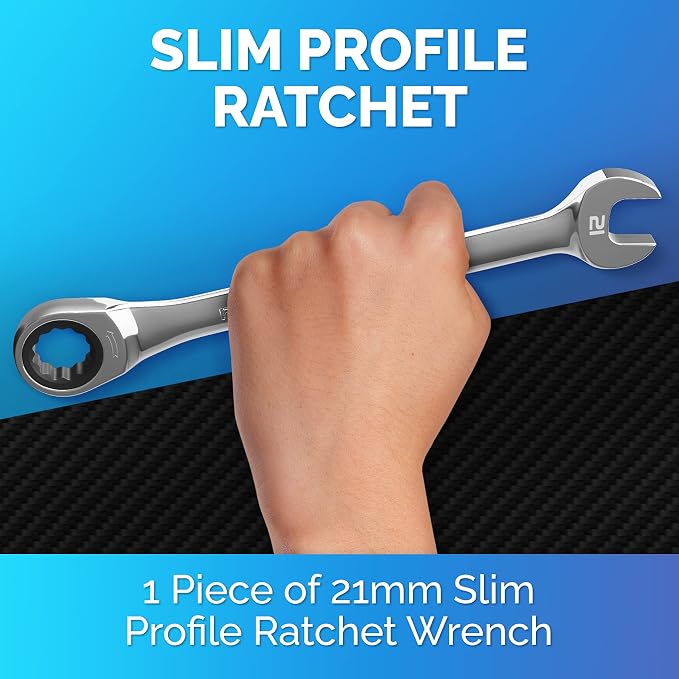 Ratcheting Wrench - Slim Profile - Ratchet Wrench, 21 mm Wrench Set