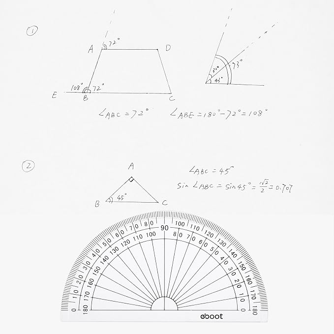 EBOOT 50 Pcs Math Protractors Plastic Protractor 180 Degrees, 4 Inches(Clear)