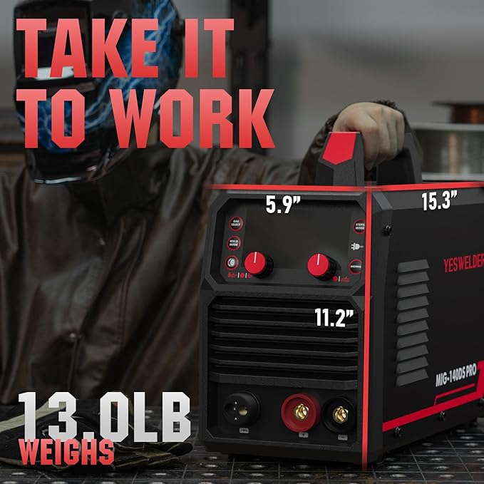 YESWELDER 140A MIG Welder, 110V/220V Dual Voltage, 4 in 1 Gas MIG/Flux Core MIG/Lift TIG/Stick Multiprocess Large LED Digital Display MIG Welding Machine
