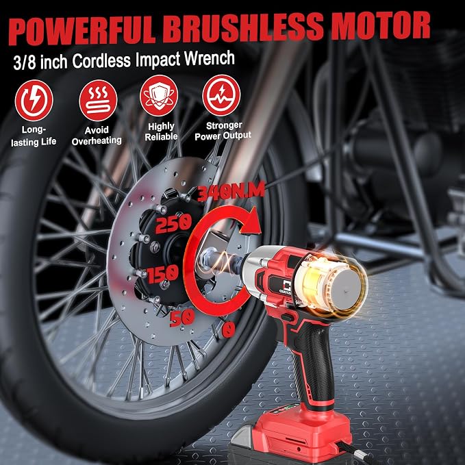 Cerycose Cordless Impact Wrench Compatible with Milwaukee 18V Battery, 250FT-LBS 3/8 inch Compact Impact, Brushless Electric Gun with LED Work Light, Tool Only