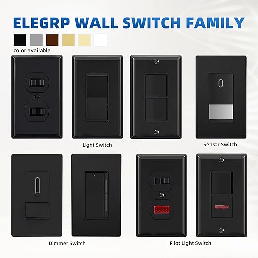 ELEGRP 3 Way Decorator Light Switch, 15Amp, 120-277 Volt, AC Rocker Paddle Wall Switch Replacement, Self-Grounding, Residential Grade, Screwless Wall Plate, UL Listed (10 Pack, Glossy Black)