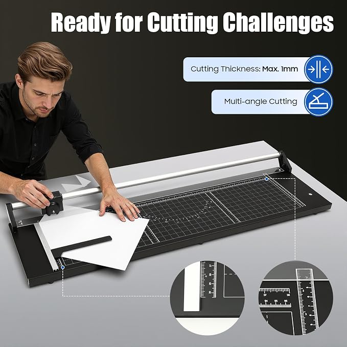 Manual Heavy Duty 36 Inch Rolling Cutter, Precision Rotary Paper Trimmer, A4 Paper Craft Cutter for Cut Gift Card, Coupon, Label, Photo, Thin Plastic Soft Board, PVC, Card Stock (36in)