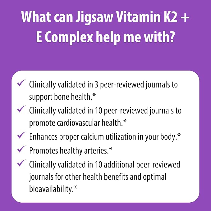 Jigsaw Health Vitamin K2 + E Complex | Promotes Healthy Bones | 60 Softgels | 60 Servings