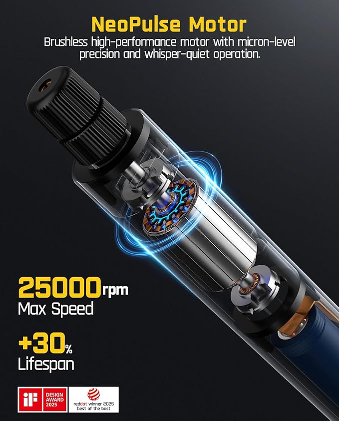 Fanttik F2 Master Mini Cordless Rotary Tool Kit, NeoPulse Motor, 5 Variable Speed, 25000 RPM, Revostor Hub, 35 Accessories, for 3D Printer Sanding, Polishing, Drilling, Carving, DIY Crafts - Orange