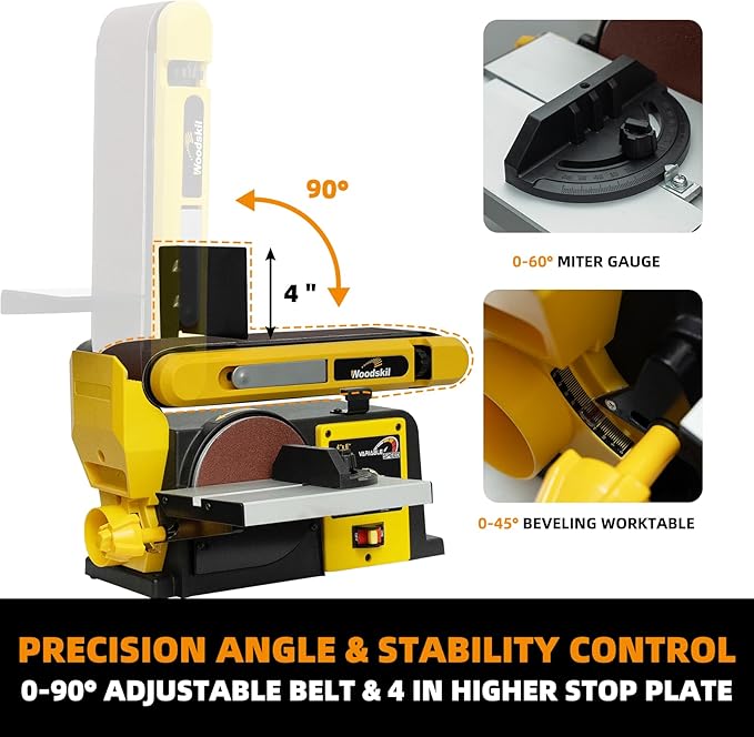 Woodskil Variable Speed Belt Disc Sander, 4 x 36 Inch Belt & 6 Inch Disc 3A Benchtop Sander Combo Machine, 2000-4000 RPM, 1060-2110 FPM for Woodworking, DIY