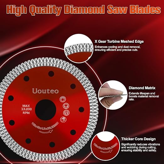 15 Pcs Diamond Saw Blade, 4.5 Inch Super Thin Tile Blade, Diamond Saw Blades for Angle Grinder, 4.5" Tile Blade for Smooth Cutting Marble Ceramics Porcelain Tiles(4.5 inch-15Pcs-Red)