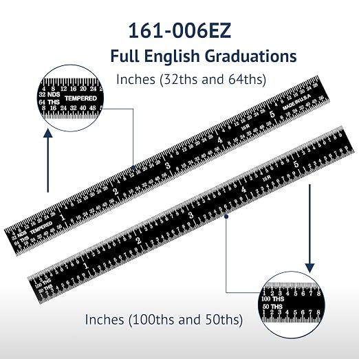 PEC Tools Stainless Steel Ruler Set (6"+12"), High-Contrast Machinist Ruler with Markings 1/32", 1/64", 1/50" and 1/100", Made in USA