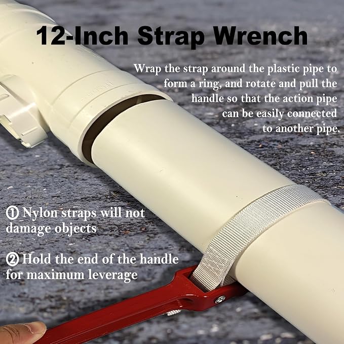 Pipe Strap Wrench,12-inch Capacity Adjustable Strap Wrench