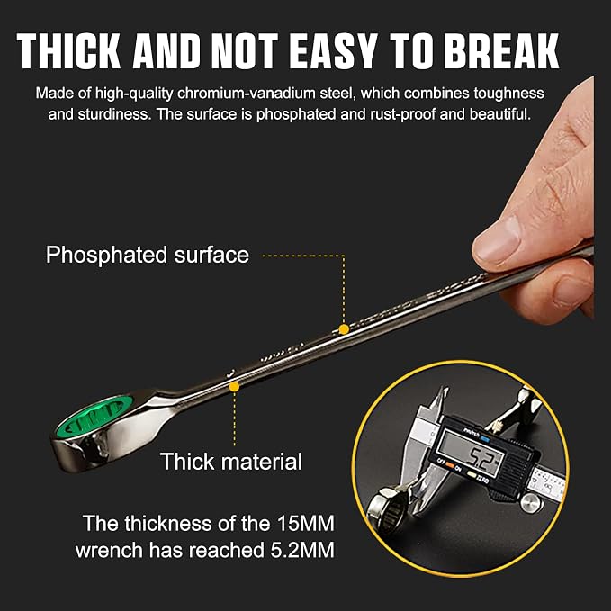 GRENPRO 22 Pack Ratcheting Wrench Set, Combination Wrench Set Metric And Standard & SAE With Color Ring, 1/4" to 3/4" & 6-18mm, 22 Pack Open End Ratchet Wrenches With Roll Up Pouch