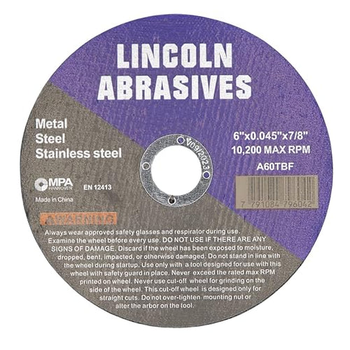 100 Pack 6" Cut-Off Wheels Lincoln Abrasives .045" Metal & Stainless Steel