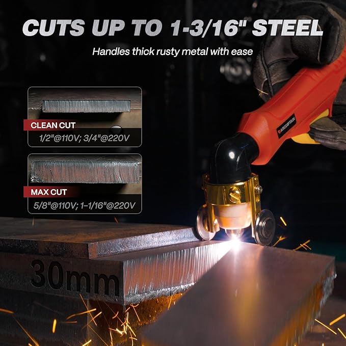 ARCCAPTAIN 65Amp Plasma Cutter, Pilot Arc Plasma Cutting Machine, Cuts 1-1/8" Max, Built-in air filter, Upgraded Large LED Display, 110V/220V, Supports Rust Removal & Expanded Metal, 2T/4T, PA/PT