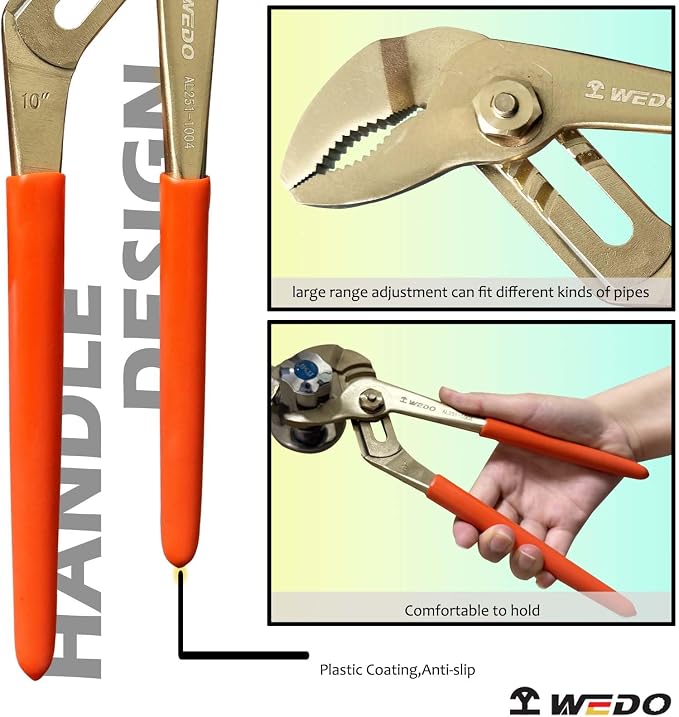 WEDO 14"Groove Joint Pliers,Tongue-and-Groove Pliers,Aluminum Bronze,Length 350mm,Max jaw opening 55mm,DIN Standard, BAM & FM Certificate