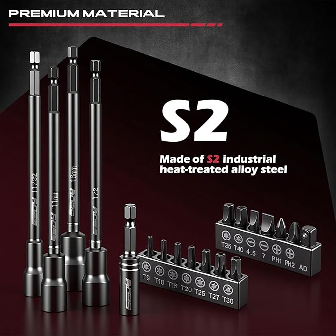 Nut Driver Impact Bit Set - 31-Piece Magnetic Socket Impact Drill Bit Tool Sets Extra Long Hex Nut Setter Driver Holder - Metric SAE Screwdriver Bits 1/4 Drive Shank Adapter Extension