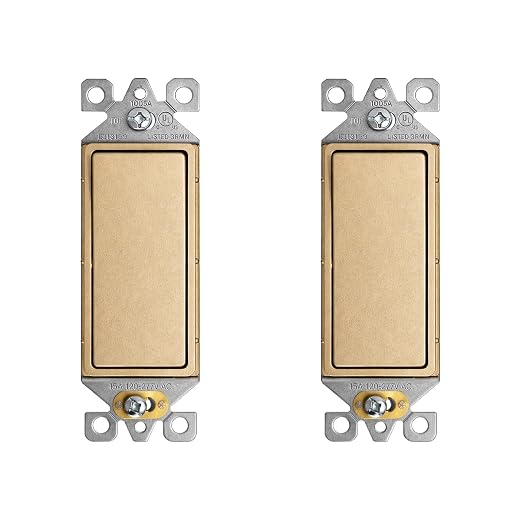 ELEGRP Matte Champagne Gold 3 Way Decorator Light Switch, 15A 120-277V, Paddle Rocker Switch Replacement, On/Off Wall Switch, Self-Grounding, Residential Grade, UL/CUL, 2 Pack
