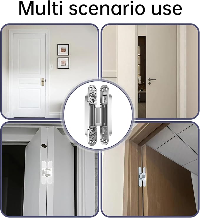 4-Pack 6 inch Hinge for Doors Invisible Hinges Concealed Hinges Zinc Alloy 180 Degree Swing Hinge 3 Way Adjustable Butt Silent Door Hinge 6 x 2.5 x 1 inch (Silver)