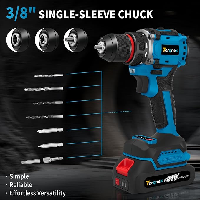 20V Brushless Cordless Drill Driver, 2×2.0Ah Batteries Fast Charger, 119PCS Power Drill Set for Home Renovation Gardening DIY Household Repair