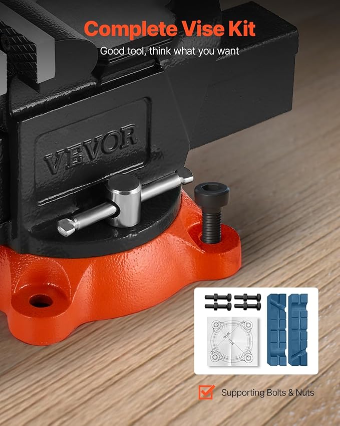 VEVOR Bench Vise, 5" Jaw Width, 5" Max Jaw Opening Multipurpose Vise with 360° Swivel Locking Base, 2.8" Throat Depth, Heavy Duty Ductile Iron Workbench Vise with Anvil, for Clamping Round Pipes