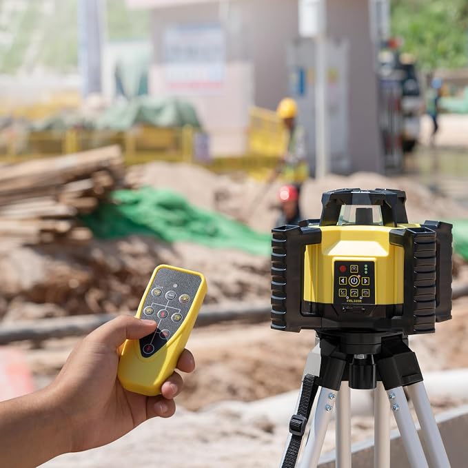 Firecore Self-Leveling Dual Slope Horizontal Rotary Laser Level Kit, 1969-Foot Range, IP55 Rated, Includes Tripod, Grade Rod, Detector, 2 Batteries, Carrying Case, and Accessories