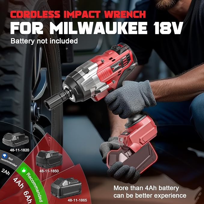 DIYtoolifz Cordless Impact Wrench 1/2 inch Compatible with Milwaukee 18v Battery, 1700 Ft-lbs High Torque Impact Driver, Electric Impact Gun with 4 Modes & LED Light for Car, Truck, Mower(Bare Tool)