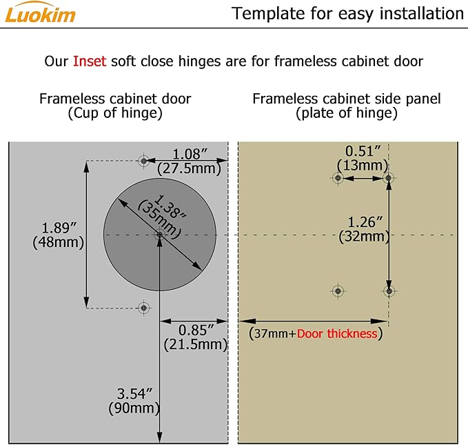 10pcs Inset Cabinet Hinge Frameless Concealed Door Hinges European Soft Closing Four-Hole Mounting Plate Hinges Nickel Plated Finish