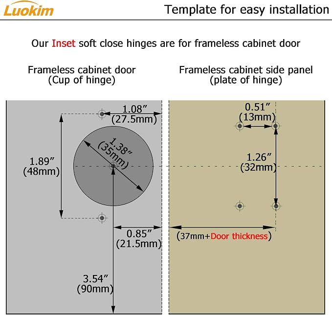 40pcs Inset Cabinet Hinge Frameless Concealed Door Hinges European Soft Closing Four-Hole Mounting Plate Hinges Nickel Plated Finish