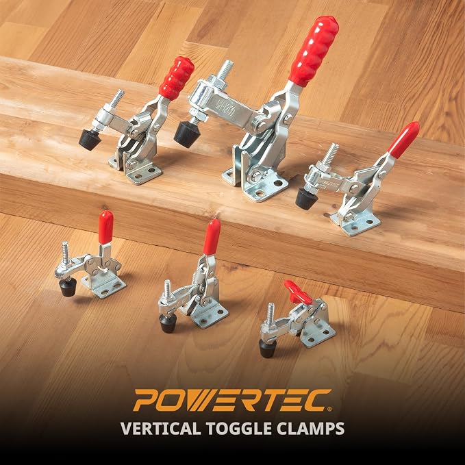 POWERTEC 16PK Toggle Clamp, 200 lbs Capacity, 12050 Quick Release Vertical Clamps w/Antislip Rubber Pressure Tip for Woodworking Jigs and Fixtures, Welding, Drill Press, Crosscut Sled (20328-P4)