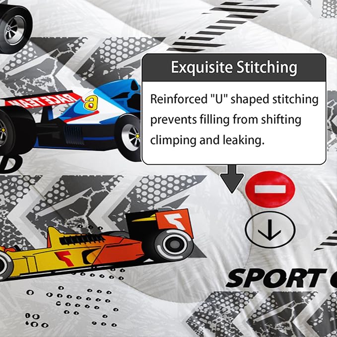Axolotl Racing Car Comforter Set King Size,Extreme Sports Themed Boys Bedding for Boys Teens Girls,3 Piece Cool Speed Race Cars Quilt Set with 1 Comforter 2 Pillowcases,Multi Color