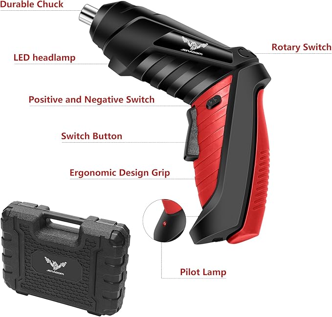 Electric Screwdriver, 3.6V Cordless & Rechargeable Screwdriver Set, 47pc Drill Set with Led Lights, USB Charging Cable