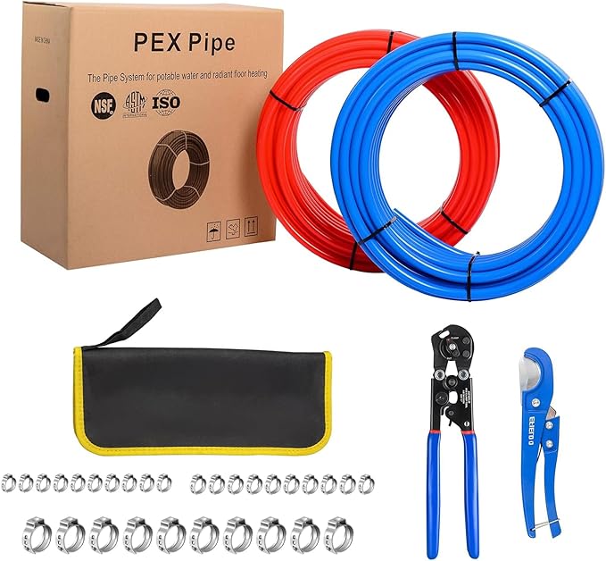 (Pipe&Combo Kit) EFIELD Pex-B Pipe Blue & Red 3/4" 2 x100ft with 2 IN 2 Pex Crimping,Removal and Cutter Tool Kit