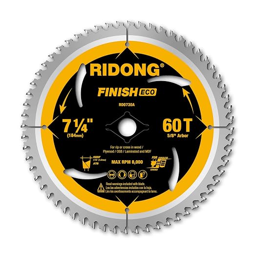 7-1/4 Inch 60 Tooth Circular Saw Blade with 5/8 Inch Arbor ATB Finishing for Wood Cutting(5-Packs)