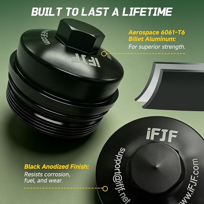 iFJF EC781 Oil Filter Cap Aluminum Black Replacement for Ford 6.0L 6.4L | for F250-F550 6.4L, Seamless Seamless-System Integration, 3K-5K Mile Routine Maintenance Ready, Fast Back-on-the-Road Setup