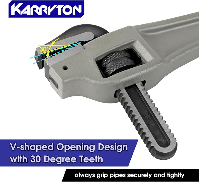 18 Inch Aluminum Offset Pipe Wrench, 3.5"/89mm Adjustable Jaw Capacity, Heavy Duty Plumbers Wrench with Drop Forged Steel Jaw(CR-V), Perfect Plumbing Tool Exceed GGG Standard