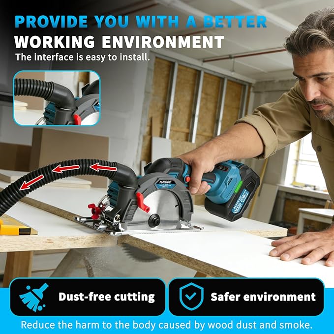 6-1/2" Cordless Circular Saw, 21V Brushless Power Circle Saw 2 x 6.0AH Battery, 5500RPM sierra Circular Inalambrica with 3 Cutting Blades, Max Cut Depth 2-1/4"(90°), 1-7/16" (45°) for Wood, PVC