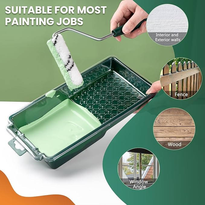 100 Pack 4 Inch Microfiber Paint Roller Covers with 2pcs Anti Rust Metal Roller Frames, Professional Grade Painting Tools for Walls, Ceilings, Furniture
