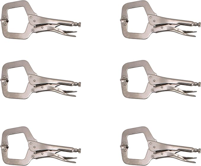 HFS (R) 6 pc - 11” C-Clamp Locking Pliers, with Swivel Pads Heavy Duty C-Type Locking Plier Table for Welding and Woodworking