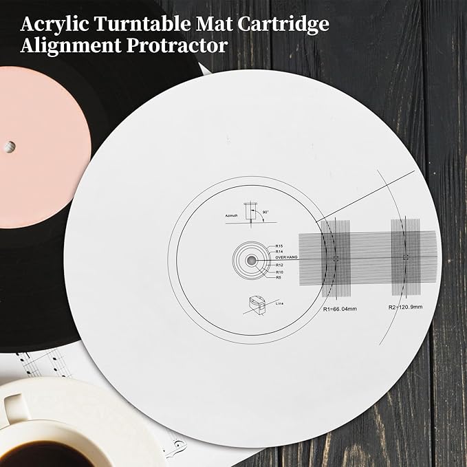 Turntable Cartridge Alignment Protractor Mat, 12 inch Acrylic Vinyl Record Mat, Anti-Slip LP Vinyl Record Pickup Calibration Plate for Turntable Accessories (Style B)